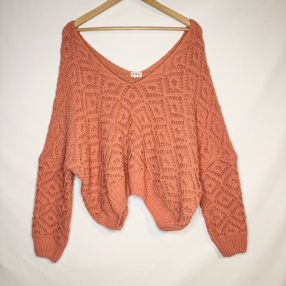 POL The Bright Side Chenille V Neck Sweater Oversized Semi-Cropped Size S - Picture 3 of 8